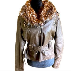 XL Faux Leather and Faux Fur Moto Jacket